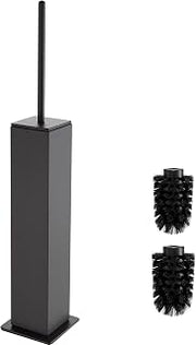 Toilet Brush and Holder Floor Standing, Gun Gray with 2 Replaceable Heads, Bathroom Toilet Brush, Freestanding Toilet Bowl Brush with Removable Liner and Splash Guard, Modern Square Design
