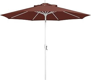 California Umbrella 12-Year Protection 9-Ft Patio Umbrella, Sunbrella Fade-Resistant Fabric, Crank Lift, Push Button Tilt, 8-Rib Heavy Duty Aluminum Frame, Matted White Pole