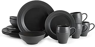 Mikasa Swirl 16 Piece Dinnerware Set, Service for 4, Graphite