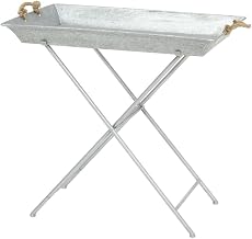 Galvanized Tin Tray and Stand with Rope Handle Rectangular - 31" L x 20 1/2" W x 30" H