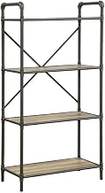 Antique Oak and Gray Bookshelf, Modern Freestanding Open Storage Bookcase for Living Room and Home Office