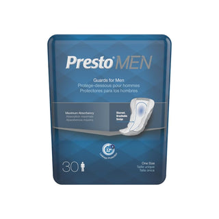 Presto Guards Pads for Men, Max Absorbency, 12", 6 Bags of 30, 180ct