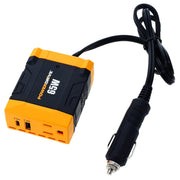 65 Watt Slim Power Inverter 12v DC to 110v AC with Outlet and 2 Ports by PowerDrive – Black and Yellow, Model PWD65