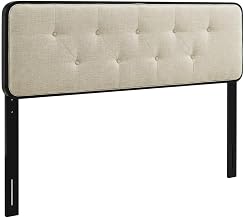 Furnifact Fabric-Upholstered Button-Tufted King Headboard with Wooden Frame, King Size Headboard Only for Bed Frame, Black Beige