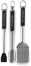 PIT BOSS 3 Piece BBQ Set | Includes: Locking tongs, spatula, and silicone basting brush