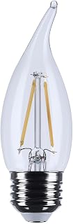 Satco 3W CA10 LED Light Bulb 3000K Soft White 250 Lumens Clear Flame Tip 300 Degree Beam E26 Medium Base 92 CRI Dimmable Wet Rated IP65 Enclosed Fixture Rated 120V S12510 (24 Pack)