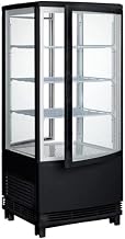 Winco CRD-1K, 17-Inch Countertop Refrigerated Beverage Display, Black, 120V, 180W, Curved Doors