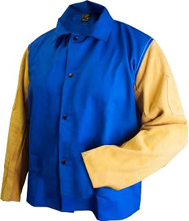 Tillman 9230 36" 9 oz. Blue FR Cotton/Leather Welding Jacket, X-Large