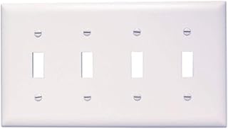 Legrand Pass & Seymour TP4W Trademaster Mid-Size Unbreakable Nylon Wall Plate, 4 Gang, Four Toggle Cover, White (1 Count)