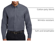 Men's Tall Long Sleeve Easy Care Button-Down Shirt by Port Authority – Cotton,Steel,Stone, Steel Grey/Light Stone, Model TLS608