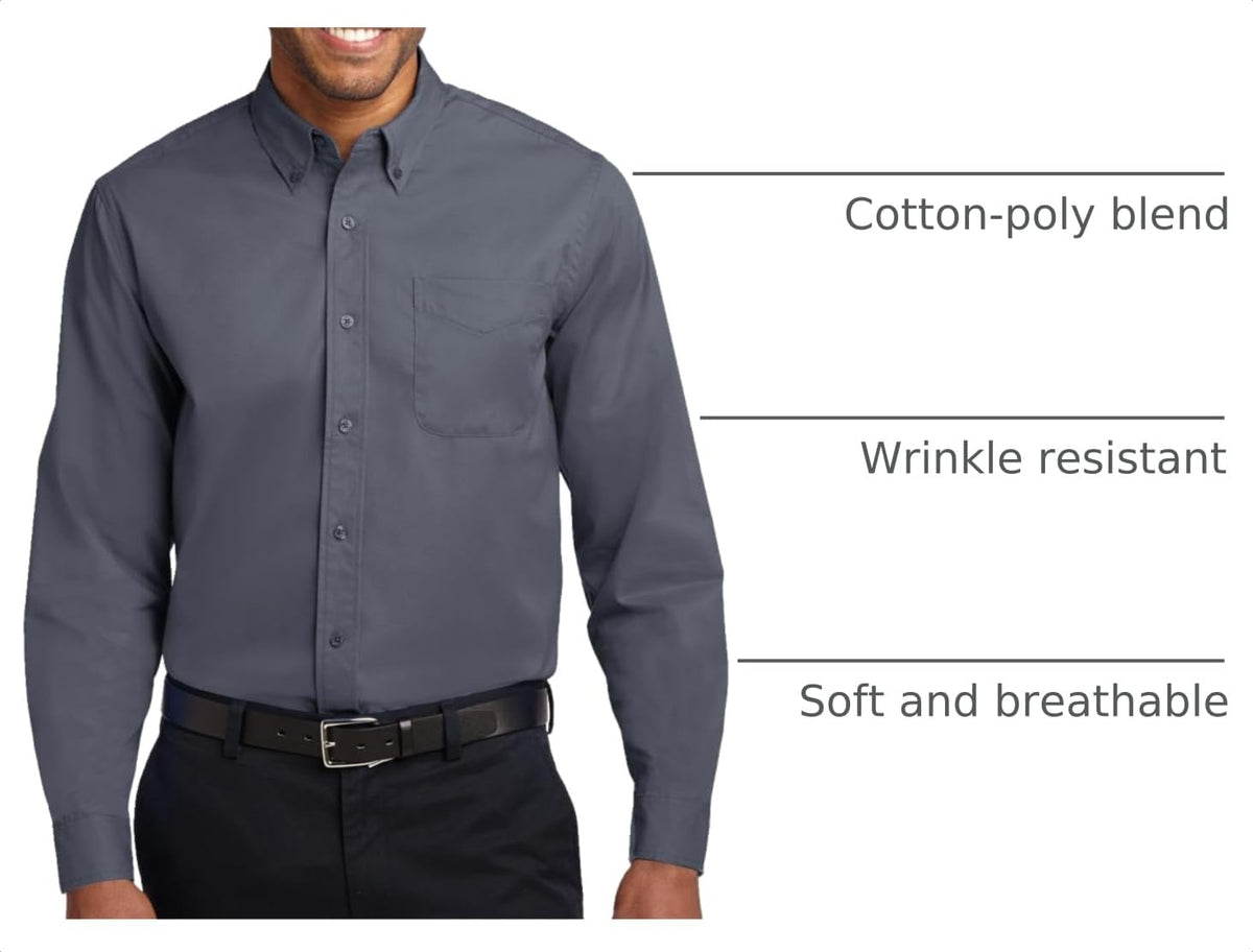 Men's Tall Long Sleeve Easy Care Button-Down Shirt by Port Authority – Cotton,Steel,Stone, Steel Grey/Light Stone, Model TLS608