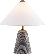 Troy Lighting Millbrae Table Lamp | Patina Brass Finish | Black Marble Base with Natural Veining | Off White Linen Shade | Neoclassical Modern Accent Lamp | 17" W x 19.25" H | PTL5024-PBR