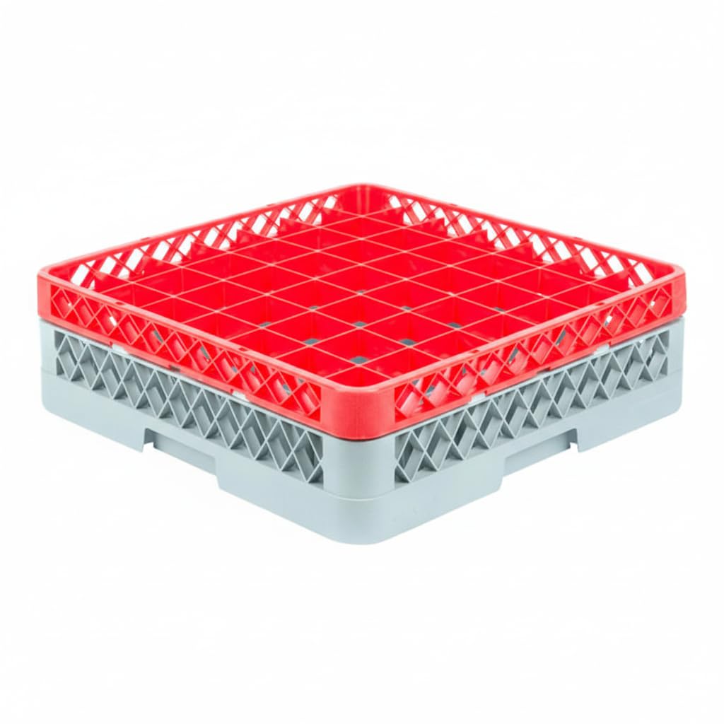 49-Compartment Gray Full-Size Glass Rack with Red Extender by Glownary – Plastic, Gray - Red, Model 460ec1824pb5