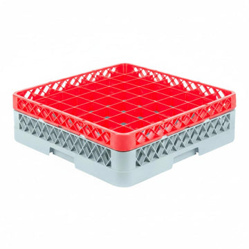49-Compartment Gray Full-Size Glass Rack with Red Extender by Glownary – Plastic, Gray - Red, Model 460ec1824pb5
