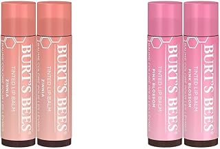 Burt's Bees 2-Pack Tinted Lip Balm Duo with Raspberry Zinnia and Pink Blossom Shades, Long Lasting Hydrating Formula