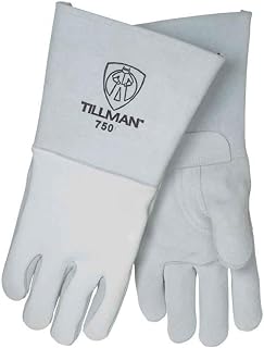 Tillman Medium 14" Pearl Gray Premium Elkskin CottonFoam Lined Stick Welders Gloves with Welted Fingers and Kevlar Thread Locking Stitch (750M)
