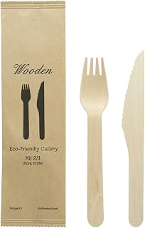 PacknWood 210COUVB2K-Bamboo Cutlery Kit 2/1 for Serving-Biodegradable Bamboo Perfect for Serving,Silverware set,Tasting or Eating-Wood Cooking set [Knife + Fork] kitchen utensil set“6.2” |Case of 250.