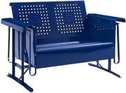 Navy Metal Patio Glider – Two-Person Outdoor Glider Bench with Gloss Finish and Basketweave Design for Porch, Balcony, or Patio Relaxation