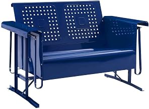 Navy Metal Patio Glider – Two-Person Outdoor Glider Bench with Gloss Finish and Basketweave Design for Porch, Balcony, or Patio Relaxation
