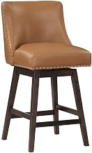 Rubberwood Swivel Counter Stool with Upholstered Seat and Back, Counter Height Bar Stools for Kitchen Island Barstool, Camel/Grey