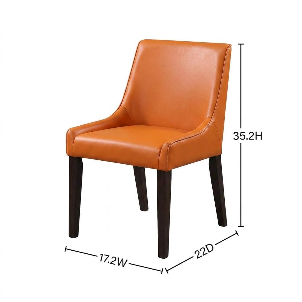 Faux Leather-Upholstered Parsons Dining Chair by Furnifact – Wood, Orange/Black, Pack of 2