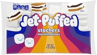 Kraft Jet-Puffed Stackermallows Flat Marshmallows for S'mores, Bulk 8 oz Bags (Pack of 16) - Square Marshmallows for Campfire Roasting, Baking, and Fat-Free Sweet Treats