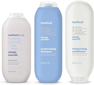 Method Hair and Body Variety Pack - Simply Nourish - Shampoo 14 oz, Conditioner 13.5 oz, Body Wash 18 oz