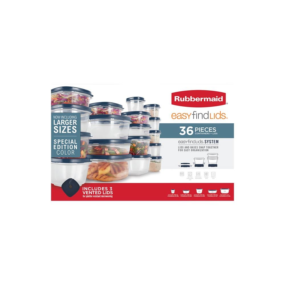 easyfindLids (36 pieces) by Rubbermaid – 5 cups, Plastic, Blue, Pack of 36, Model 2157918