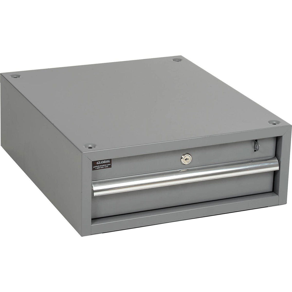 Stacking Workbench Drawer with Cylinder Lock and by Global Industrial – 20"L x 17.25"W x 6"H, Alloy Steel, Grey, Model 606957GY