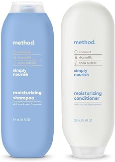 Method Daily Simply Nourish Moisturizing Hair Care Shampoo (14 oz) + Conditioner (13.5 oz) with Shea Butter, Coconut, and Rice Milk, Paraben and Sulfate Free