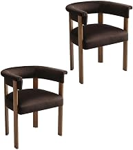 Furnifact Performance Velvet-Upholstered Barrel Dining Chairs Set of 2, Upholstered Dining Chair with Arms for Kitchen and Dining Room, Chocolate Brown Deep Brown