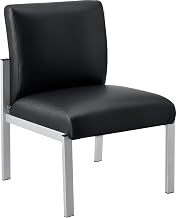 Global Industrial Armless Synthetic Leather Reception Chair, Black W/Silver Frame