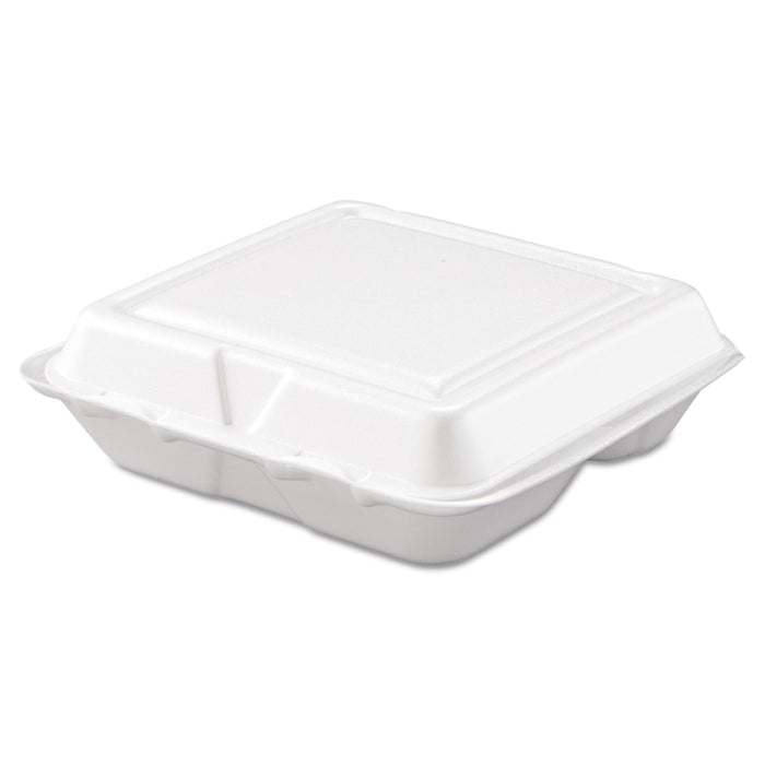 DART 80HT3R Carryout Food Container Foam 3-Comp White 8 x 7 1/2 x 2 3/10 200/Carton