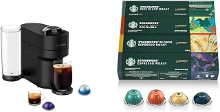 Nespresso Vertuo Pop+ Limited Edition Coffee and Espresso Maker by De'Longhi, Black Matte with Dark Chrome + Starbucks Capsules