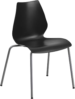 Flash Furniture HERCULES Series 770 lb. Capacity Black Stack Chair with Lumbar Support and Silver Frame | Silver Frame, 770 LBS. Weight Capacity