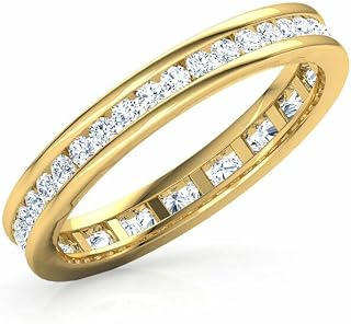 1ct Wedding Band Round Cut Moissanite Channel Set Eternity Yellow Gold Plated