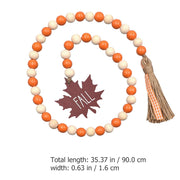 Thanksgiving Wooden Beads Garland: Farmhouse Wood Bead Garland Hanging Wood with Tassel Maple Leaves Pumpkin for Halloween Party Thanksgiving Fall Harvest Decor by IMIKEYA – Model
