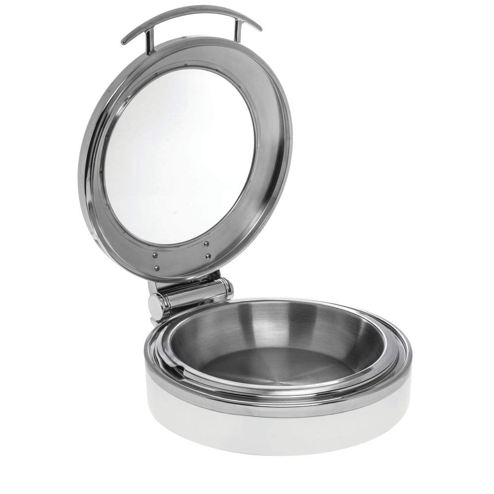 Expressly 4 1/2 Qt Round Stainless and White Induction Chafer by HUBERT – Small, Stainless Steel, White, Model J305-W