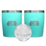 Non-tipping 10oz Double Wall Insulated Stainless Steel Rocks Tumbler 2-Pack Gift Set w/Ice Ball Tray & Easy Slide Lid - Teal by Toadfish – 10 Ounces, Model 810051771428