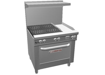 Southbend 36" Ultimate Restaurant Gas Range w/ 4 Non Clog Burners (Wavy Grates) by Imperial – 36 inches, Iron, Stainless-Steel, Model 4362D-1G
