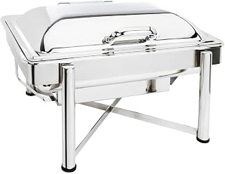 Eastern TableTop 3955S Mid/Max Pillar'd Induction Chafer 8 qt Rectangular Stainless Steel W/Hinged Dome Cover & Stand