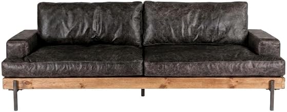 Starlight Canyon Home Leather Upholstered Sofa with Antique Zinc Distressed Finish and Oak Wood Legs, Modern Couch for Living Room, 3-Seater Accent Sofa