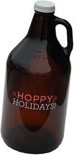 Libbey Glass 64 Ounce Hoppy Holidays 1/2 Gallon Beer Growler, Amber Glass, Made in USA