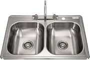 BK Resources NSF Commercial Two Compartment Drop in Restaurant Sink, 14"x16"x6", with Faucet, Heavy 23 Gauge T-304 Stainless Steel, Top Mount, Seamless Deep Drawn Construction