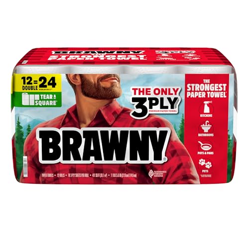 Brawny 12 Rolls (76 Sheets each) / White / 12 Double Rolls (76 Sheets Each) Paper Towels
