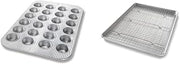 USA Pan Bakeware Mini Cupcake, Muffin, Half Sheet Baking Pan and Cooling Rack Set