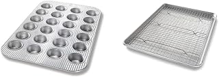 USA Pan Bakeware Mini Cupcake, Muffin, Half Sheet Baking Pan and Cooling Rack Set