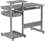 Gray Complete Computer Workstation Desk with MDF Panel, Steel Frame, Keyboard Shelf, Durable Construction, Modern Office Furniture