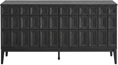 Furnifact Wooden Sideboard with Storage, Buffet Cabinet and Credenza for Dining Room or Living Room, Black