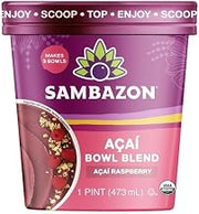 Sambazon Organic Açaí Bowl Blend, Açaí Raspberry Flavor, 1 Pint (473 ML), 8 Count
